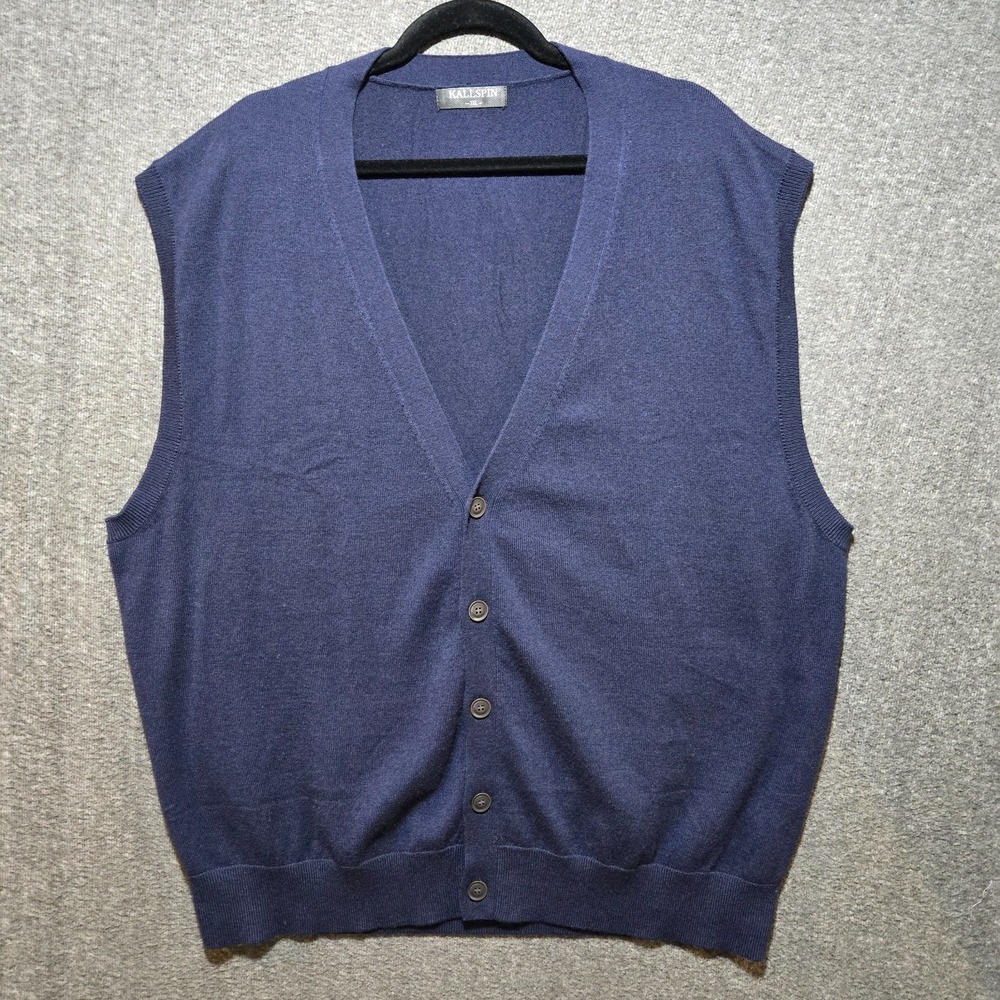 Kallspin Sweater Vest Men's 3XL Wool Blend Blue V-Neck Buttons Preppy Casual